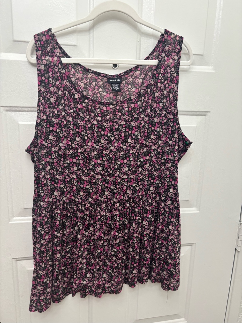 torrid Black Floral Sleeveless Peplum Tank with Pink Accents
